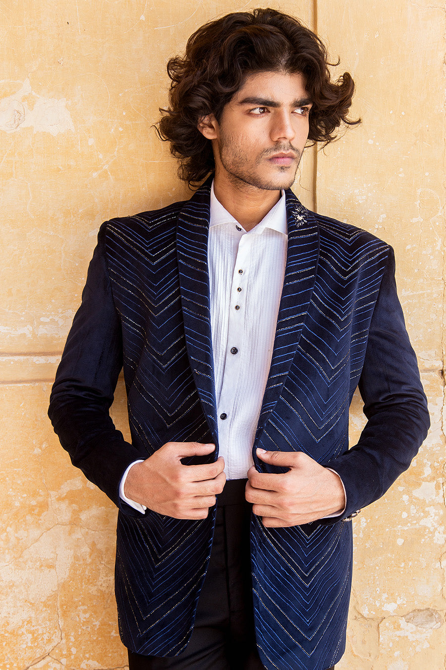 Blue Kat Dana Work Zigzac Tuxedo Paired With A White Shirt Black