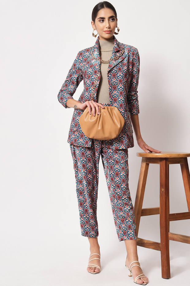 Teal Blue And Rust Printed Velvet Co-Ord – shop soniyag