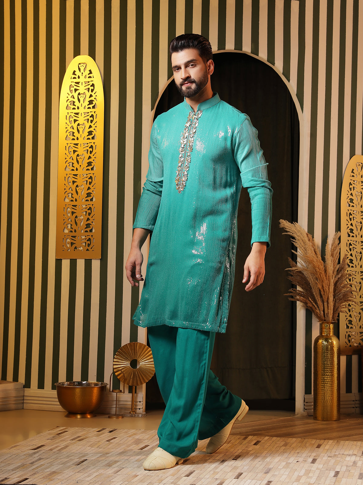 Turquoise Embroidered Kurta Set