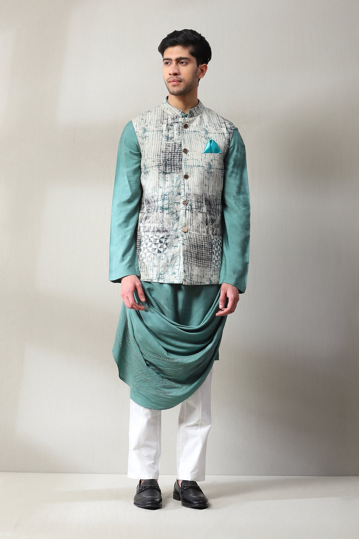 This tuk blue handmade printed kurta payjama