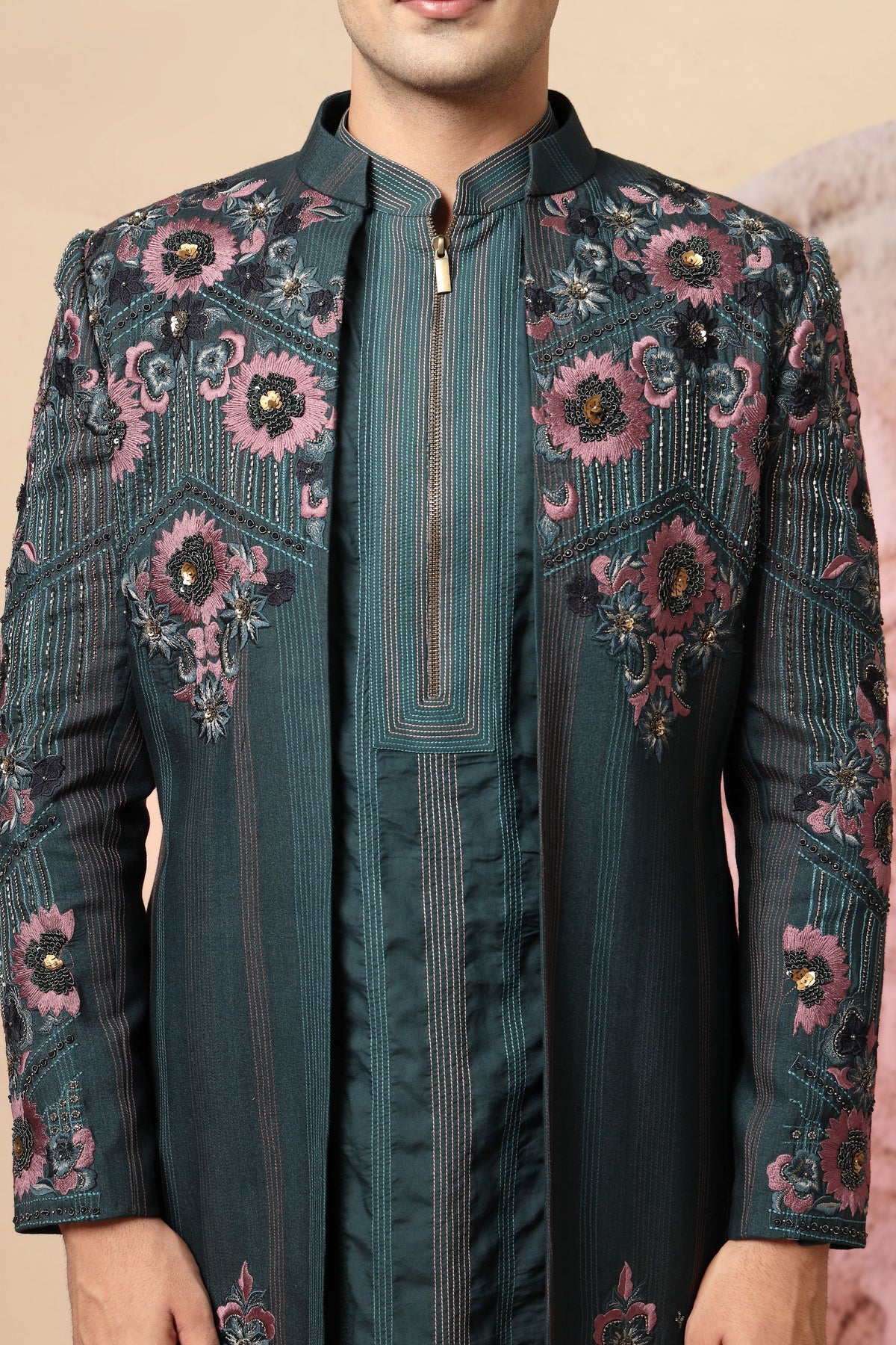 Teal Indo-Western Kurta Set with shawl