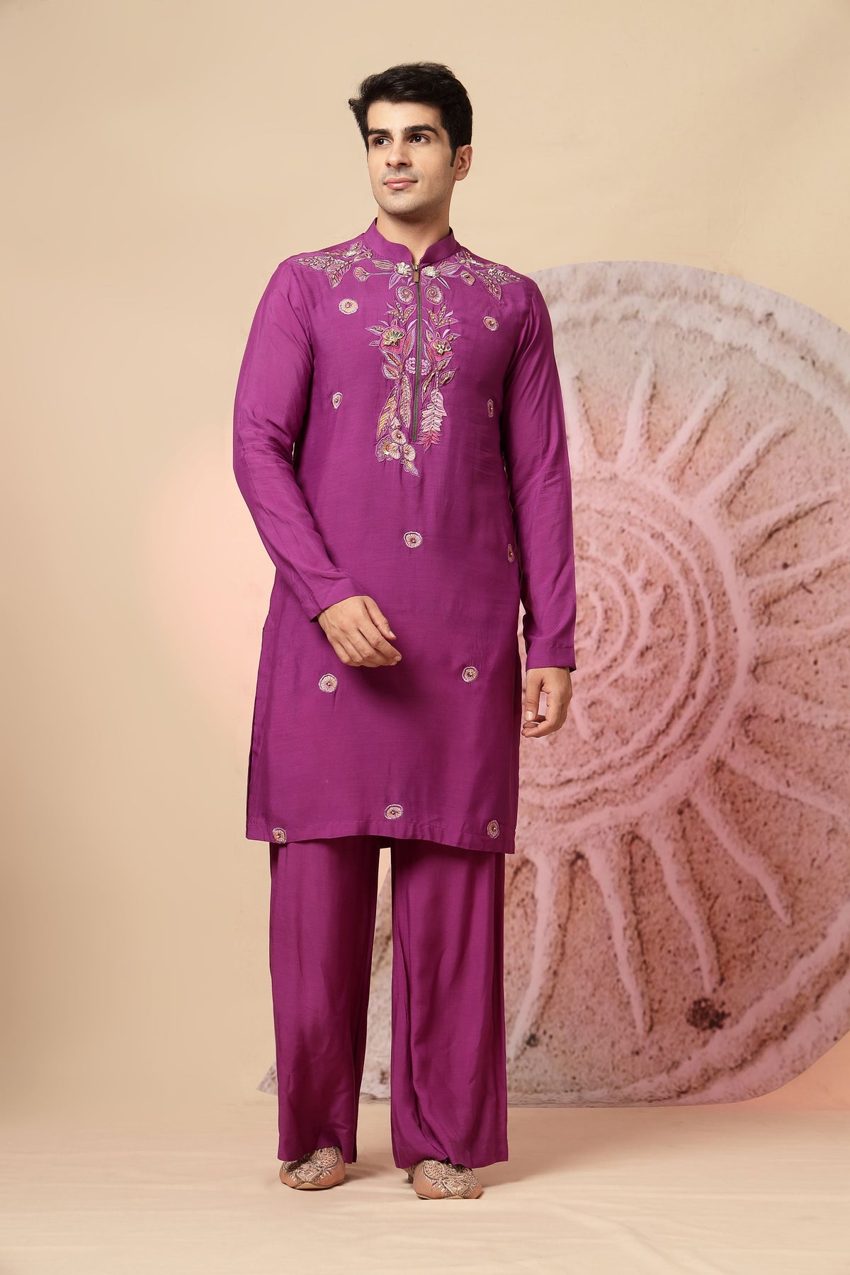 Elegant Magenta Silk Blend Kurta Pajama Set