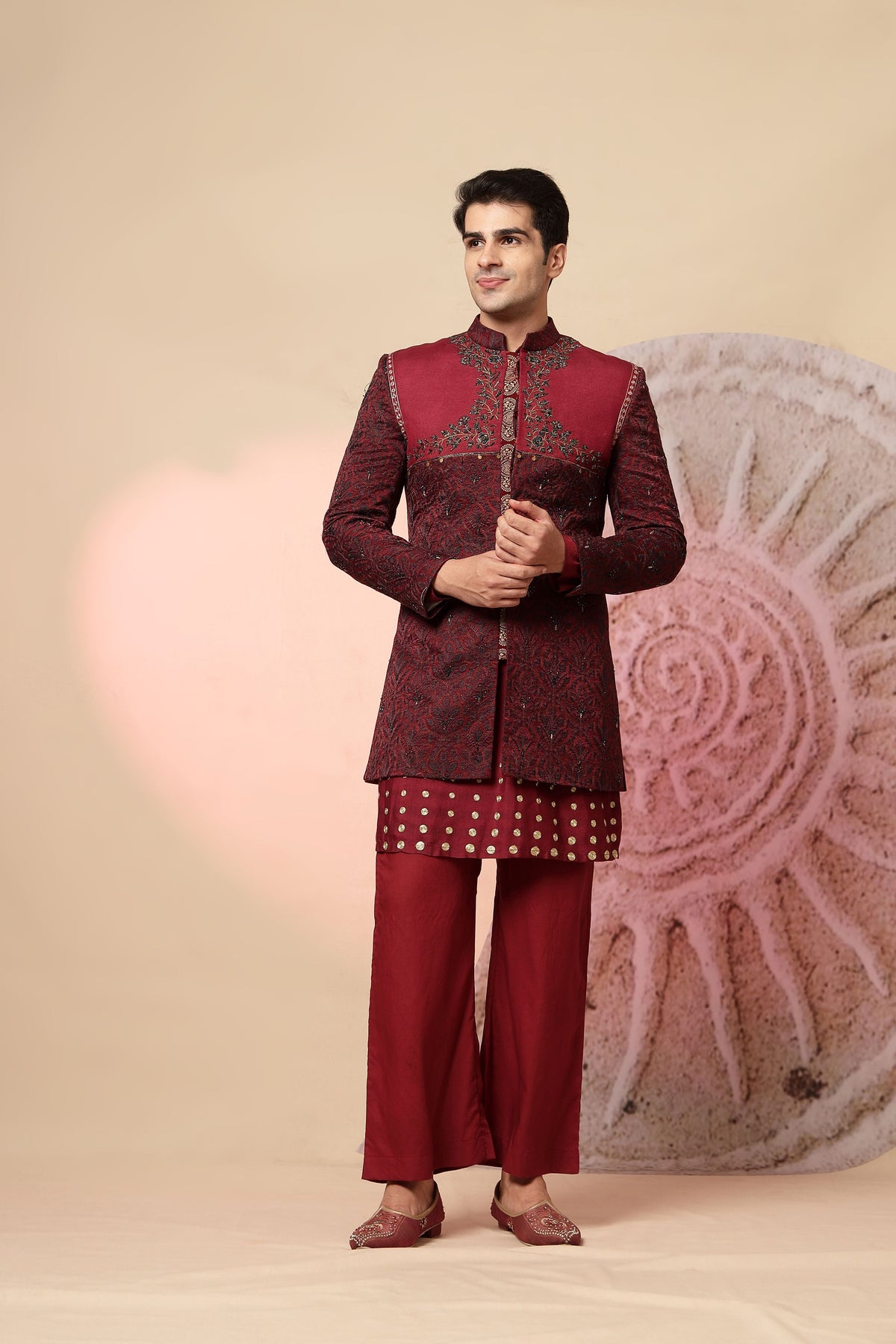Maroon Embroidered Jacket with Palazzo Set