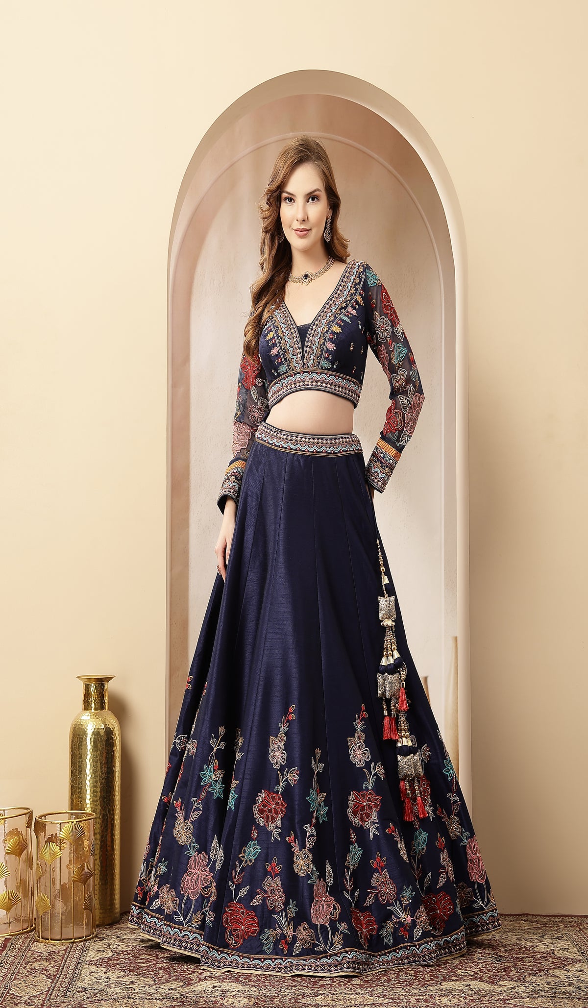 Noor-E-Neel Navy Blue Lehenga Set Crafted In Rich Silk Fabric