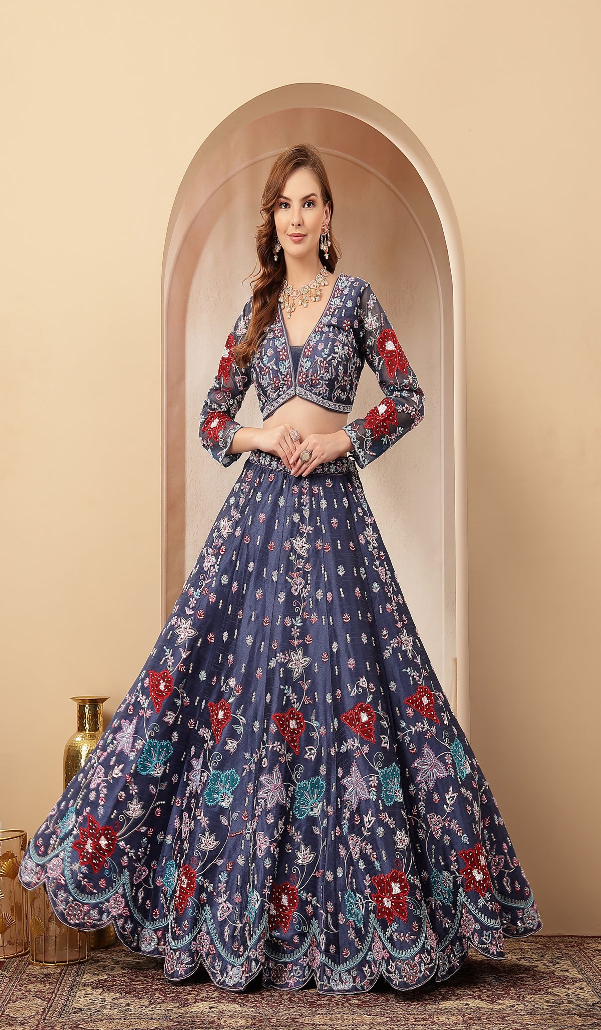 Gulnaaz Navy-Blue Printed Lehenga Set