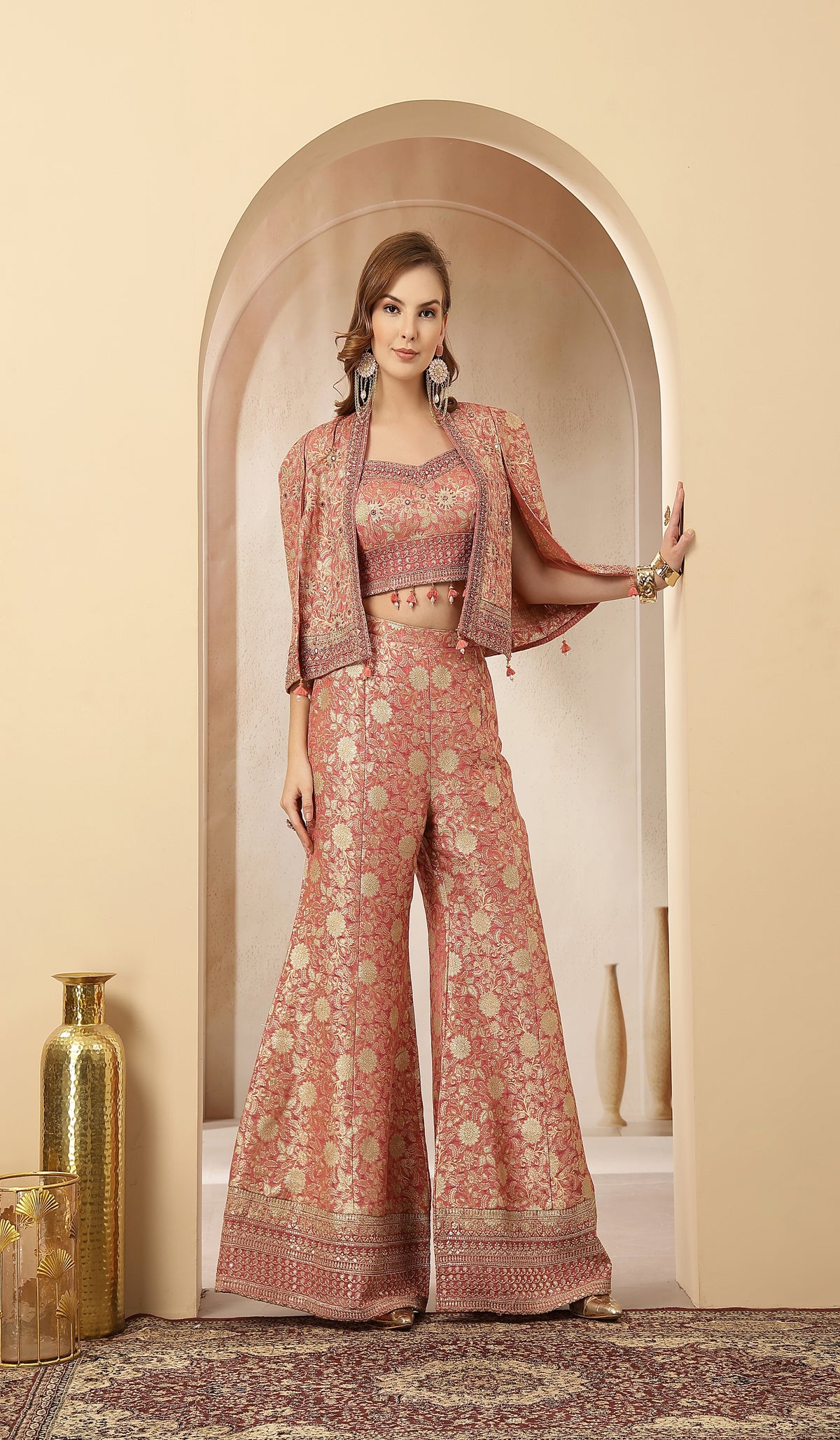 Gulnaar Timeless Artistry In This Rose-Gold Brocade Co-Ord Set