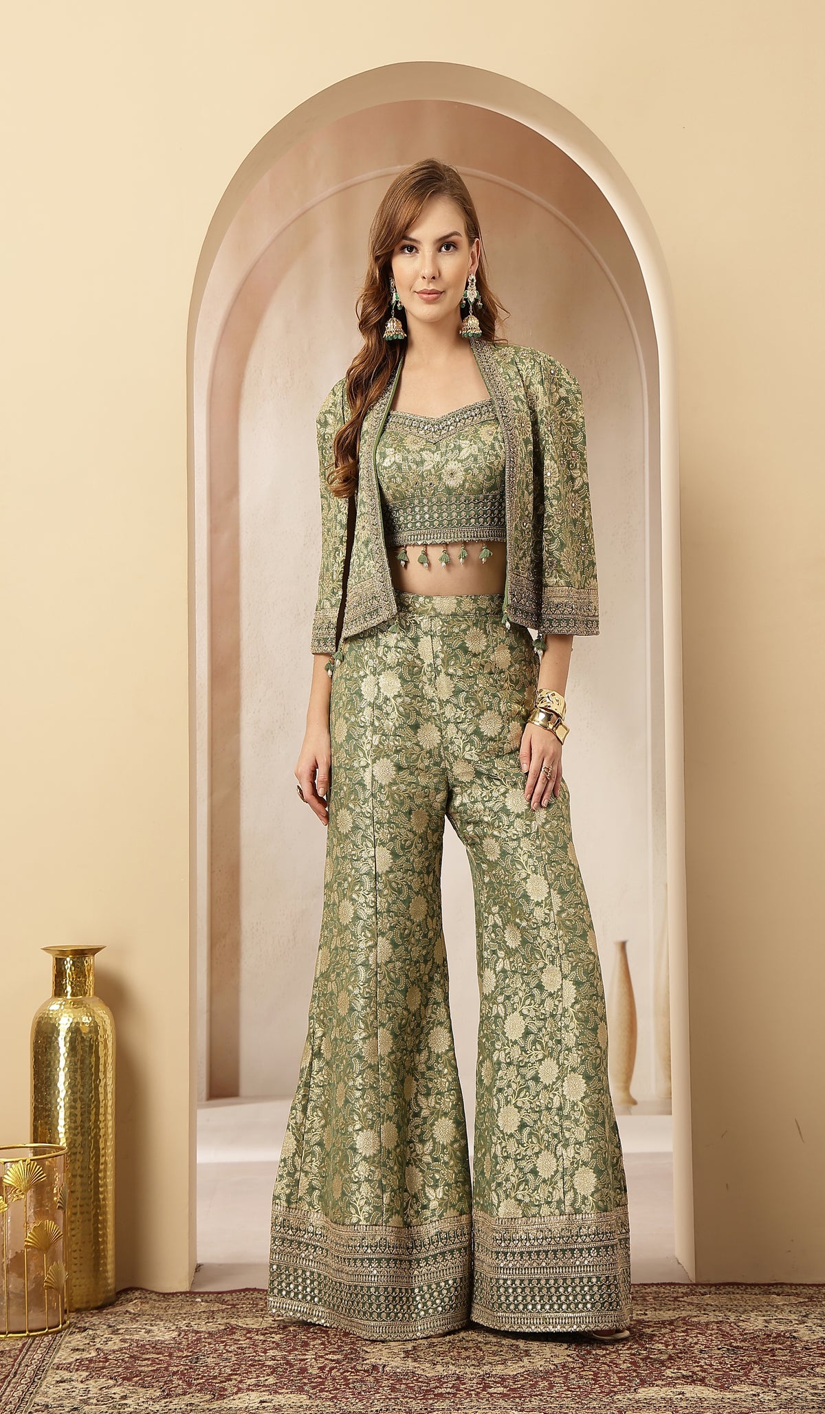 Zarreen Sage Green Brocade Co-Ord Set