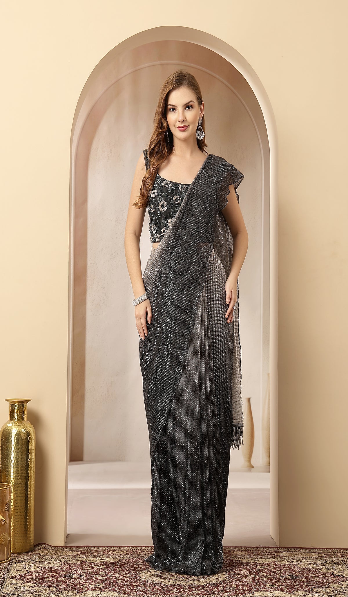 Aafreen Charcoal Shimmer Saree Embodies The Mystique Of Twilight Elegance
