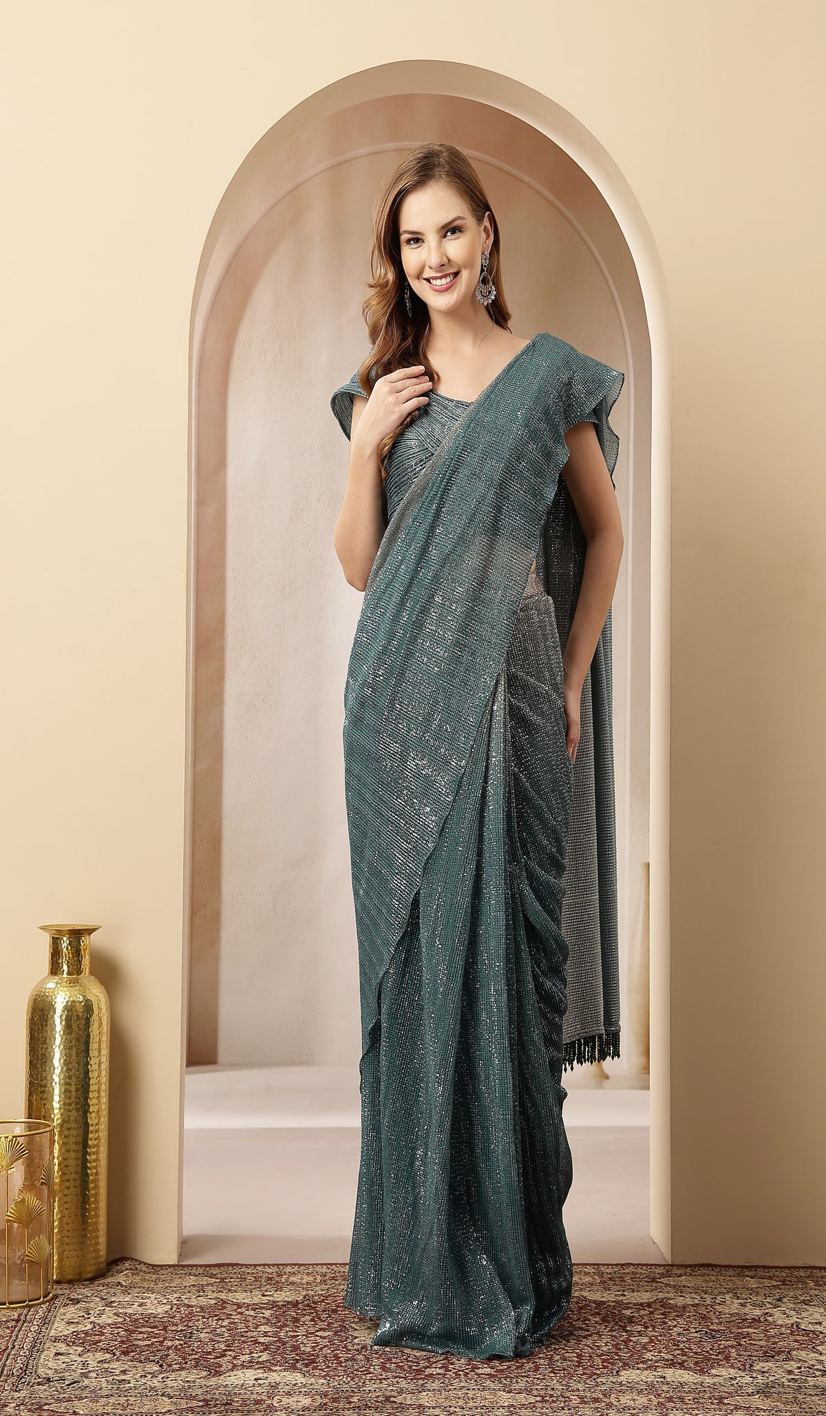 Sitara Teal Shimmer Saree