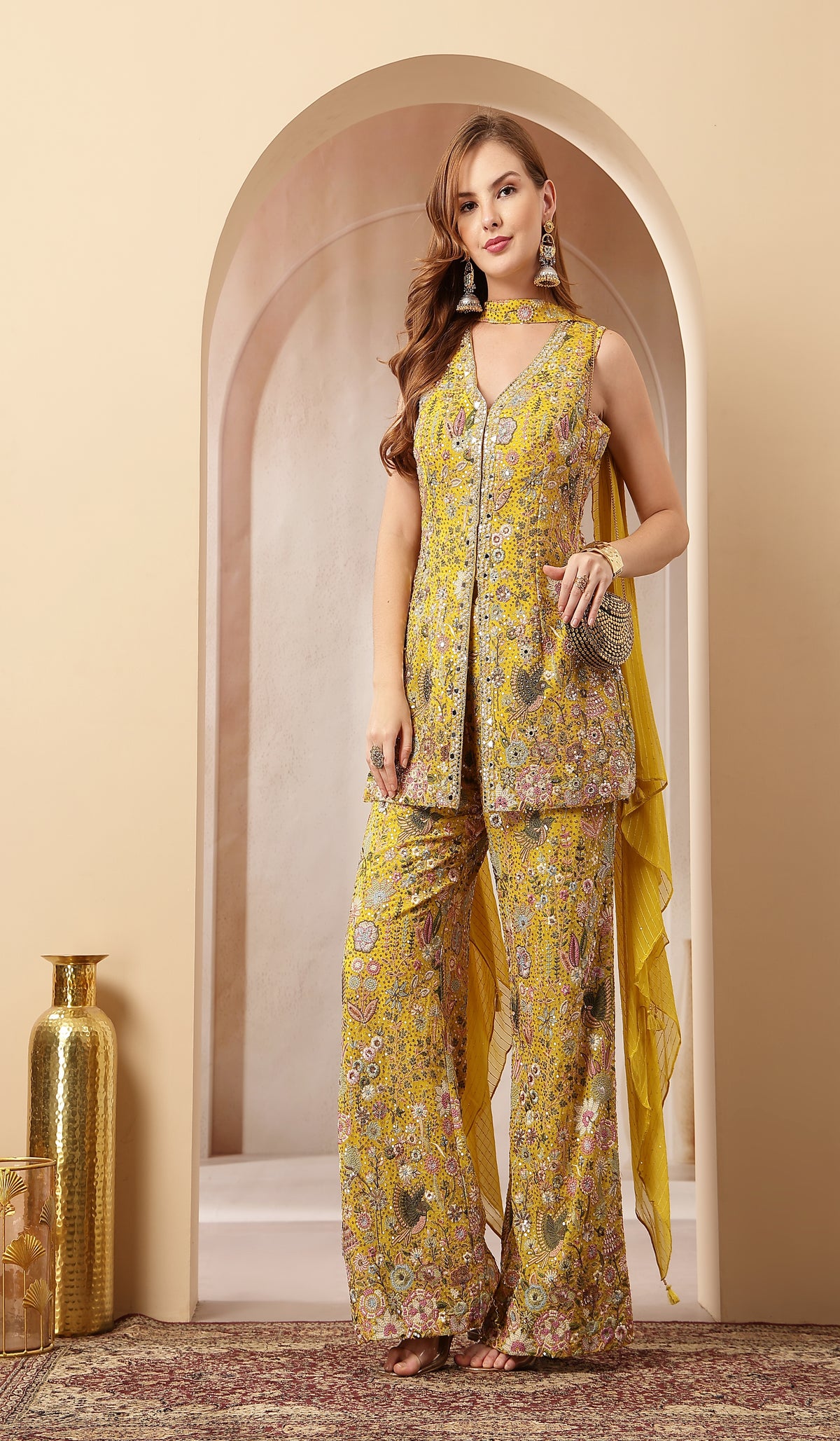 Gulbahar Mustard Yellow Embroidered Sharara Set