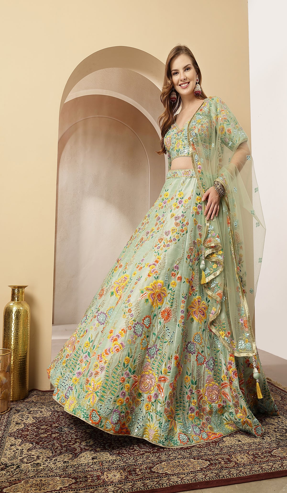 Meherbanoor Mint-Hued Lehenga Blooms