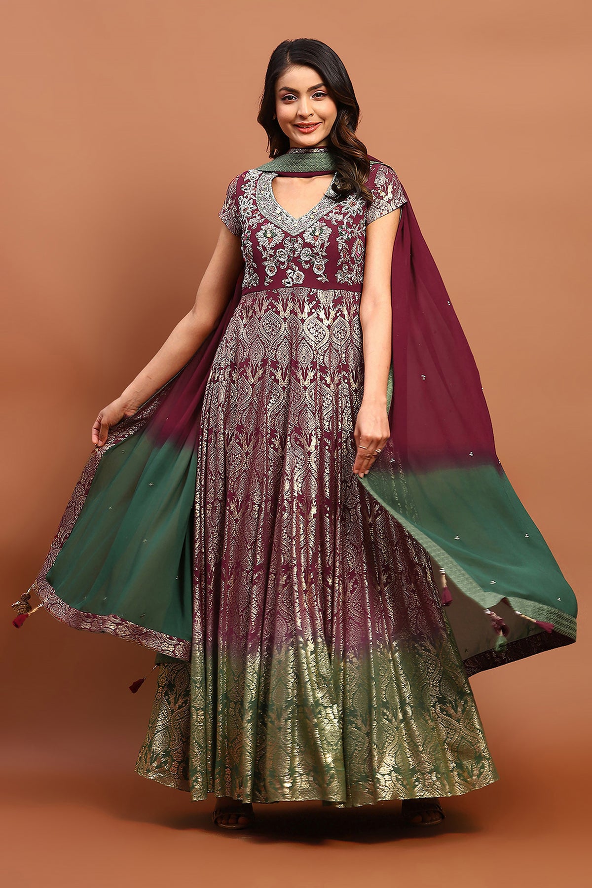Ombre Anarkali With Ombre Dupatta. Georgette Fabric