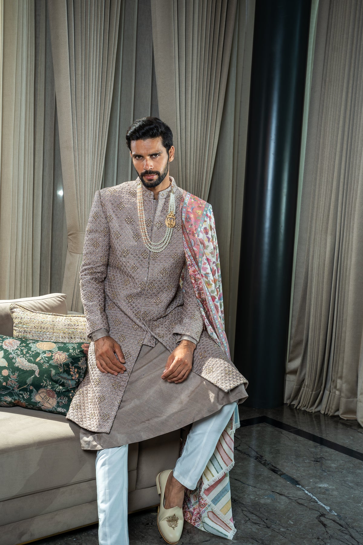 This mouse colored sherwani