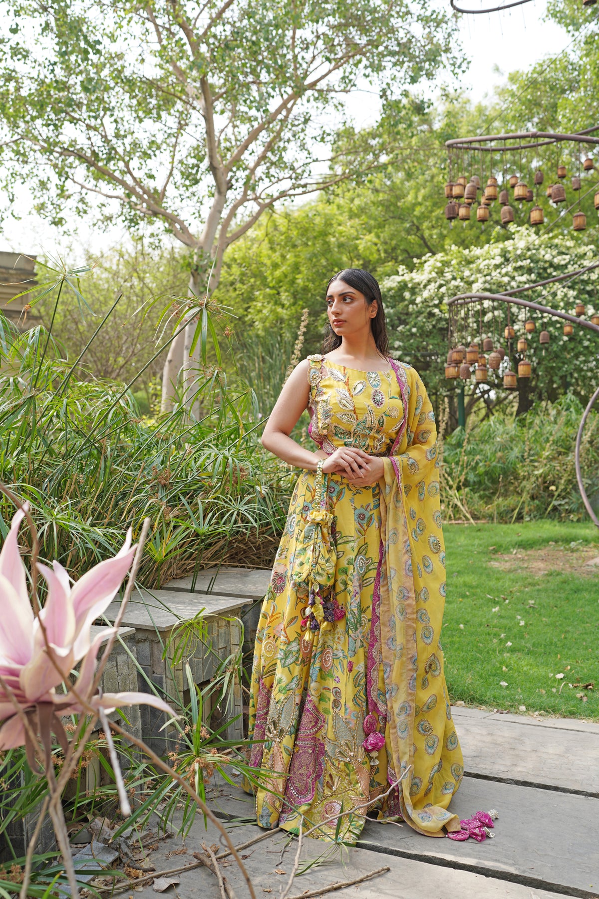 Peacock Motif Embroidered Lehenga Set in Organza Silk