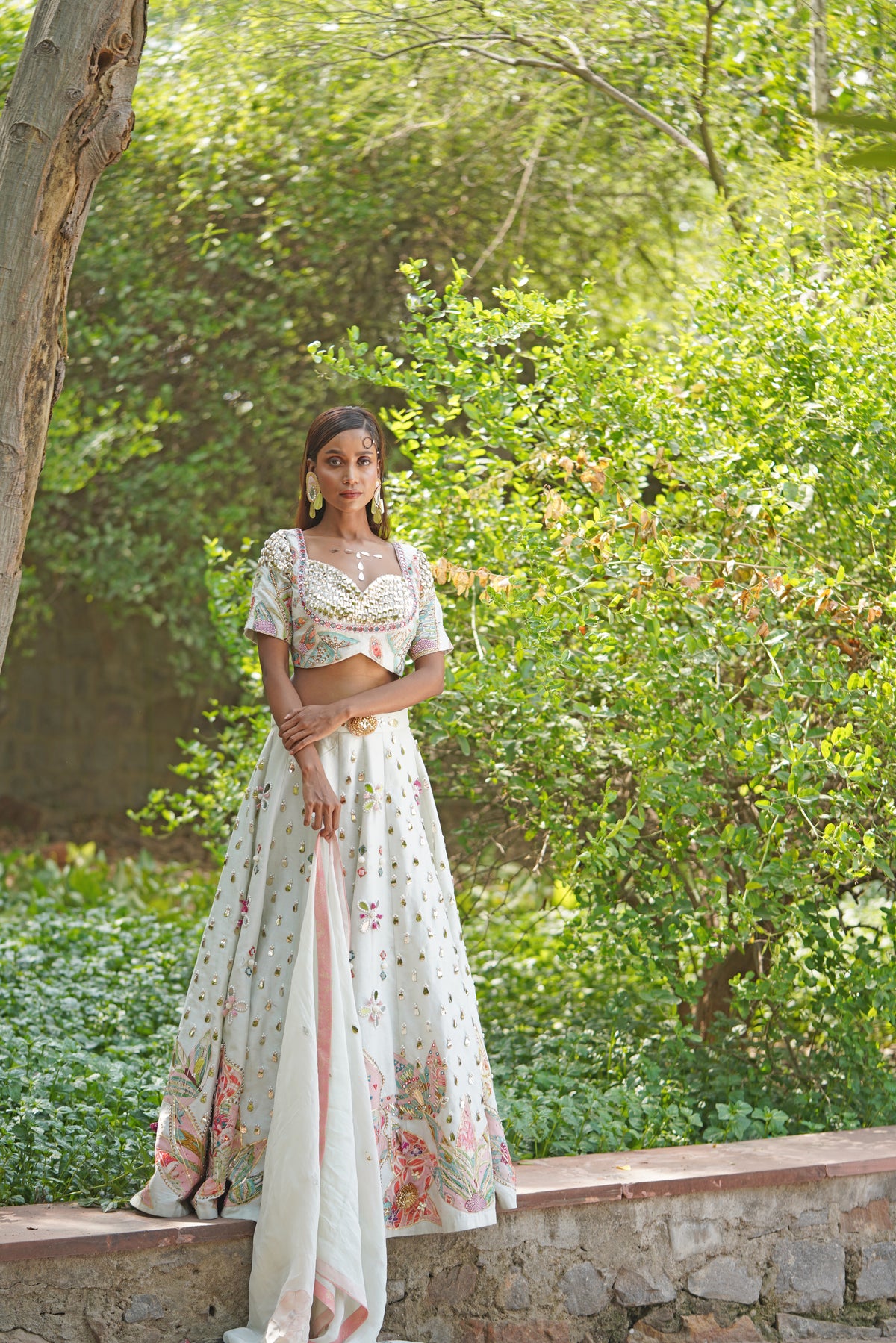 Pastel Green Lehenga Set with Mirror Pearl & Thread Embroidery