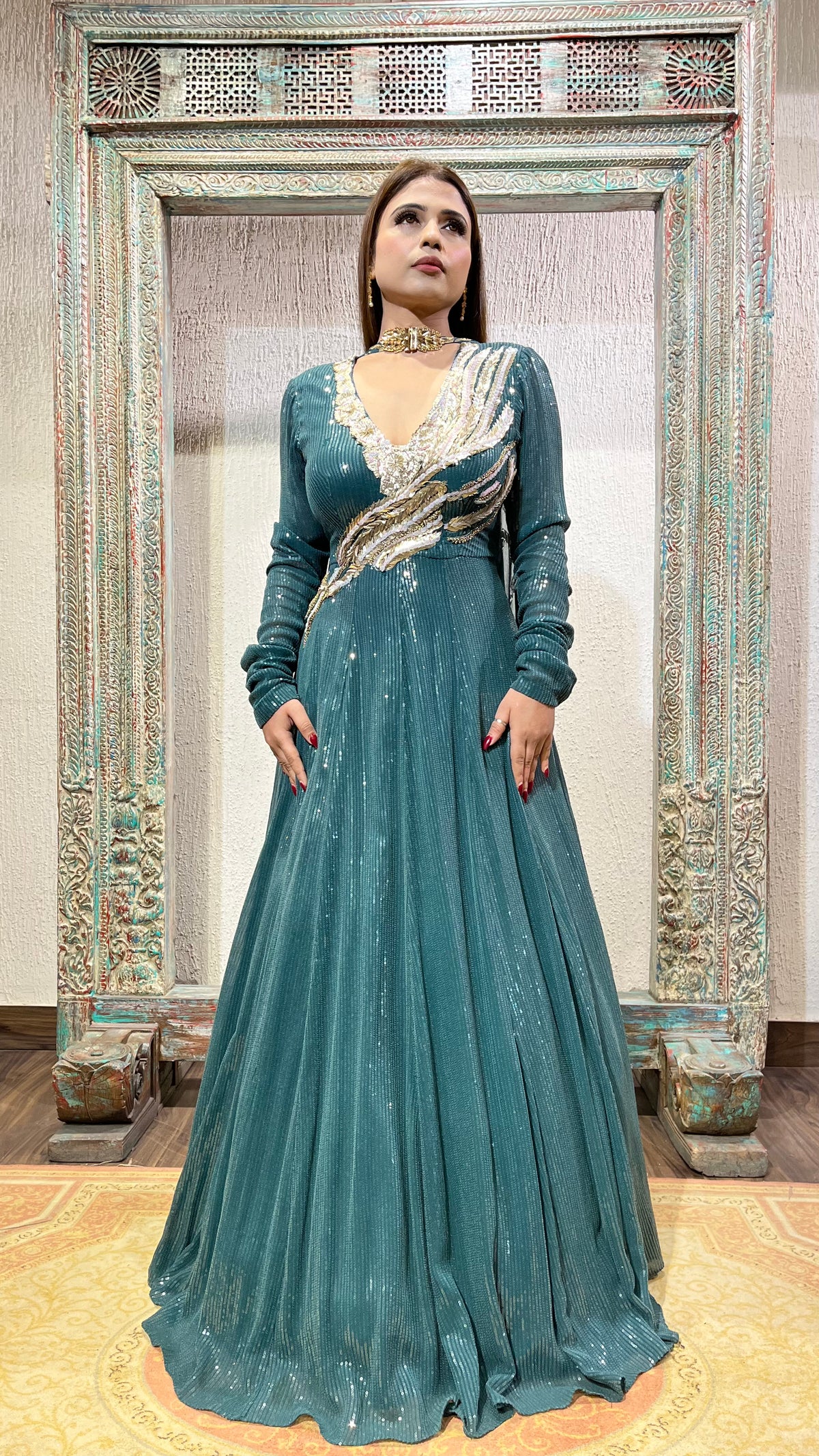 Green color Anarkali suit 2pc set