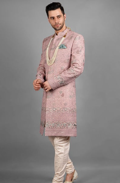 Lilac Coloured Sherwani With Mukesh Work