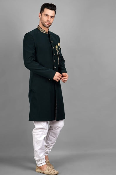 Bottle Green Coloured Long Coat With Contrasting White Bottom