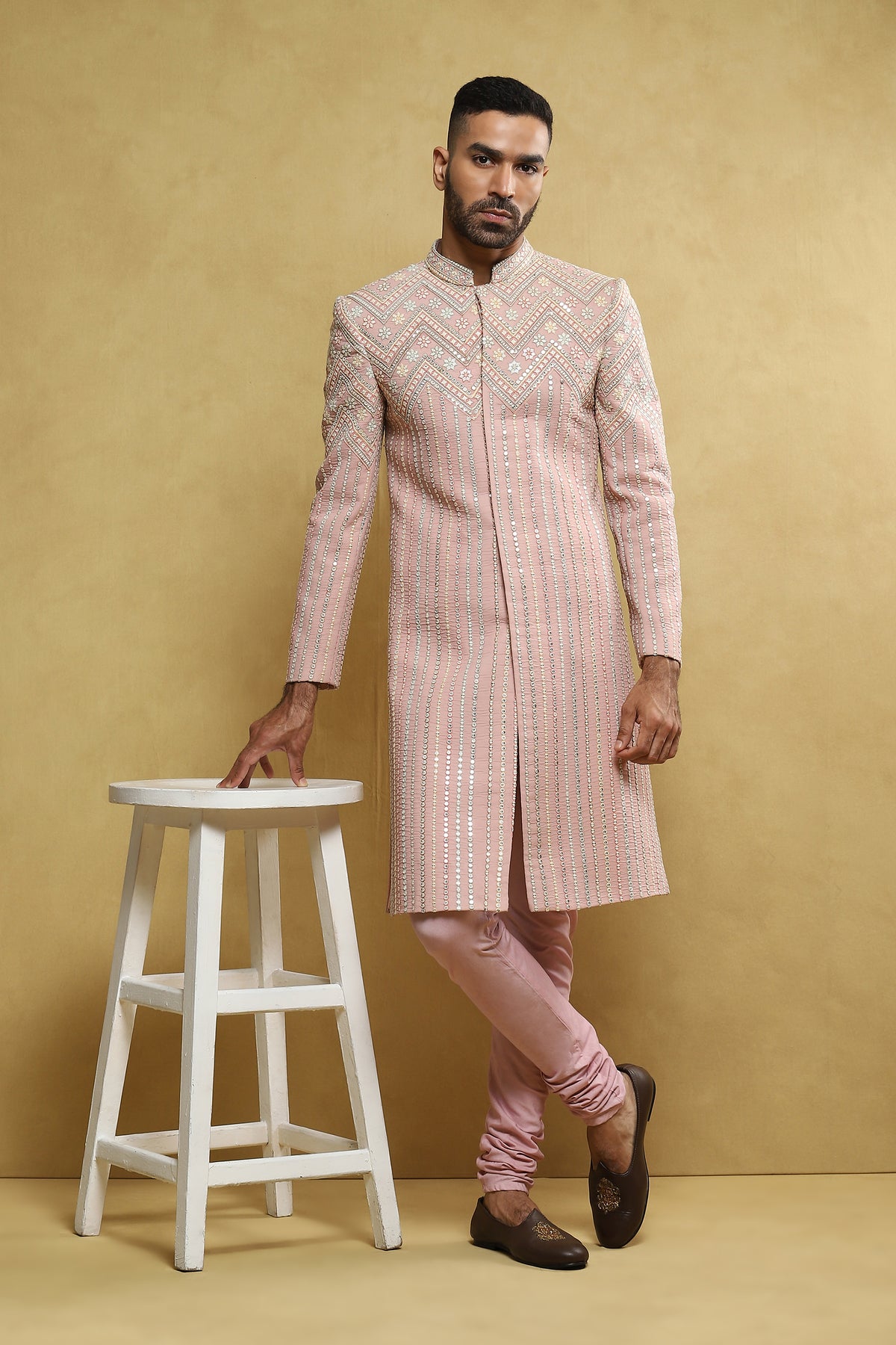 Baby Pink Embroidered Sherwani In Georgette