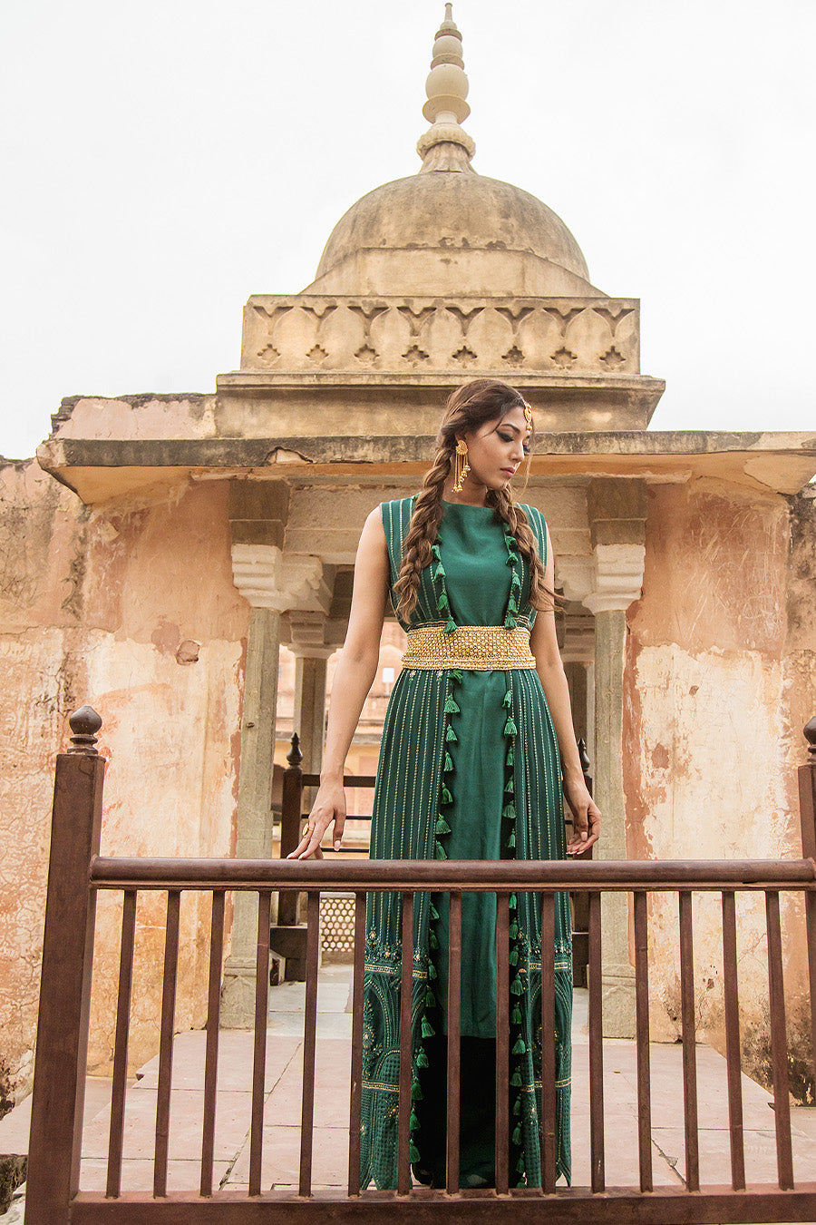 Anarkali With Plazo Paired With A Lucknowi Cape And Embroidered Belt