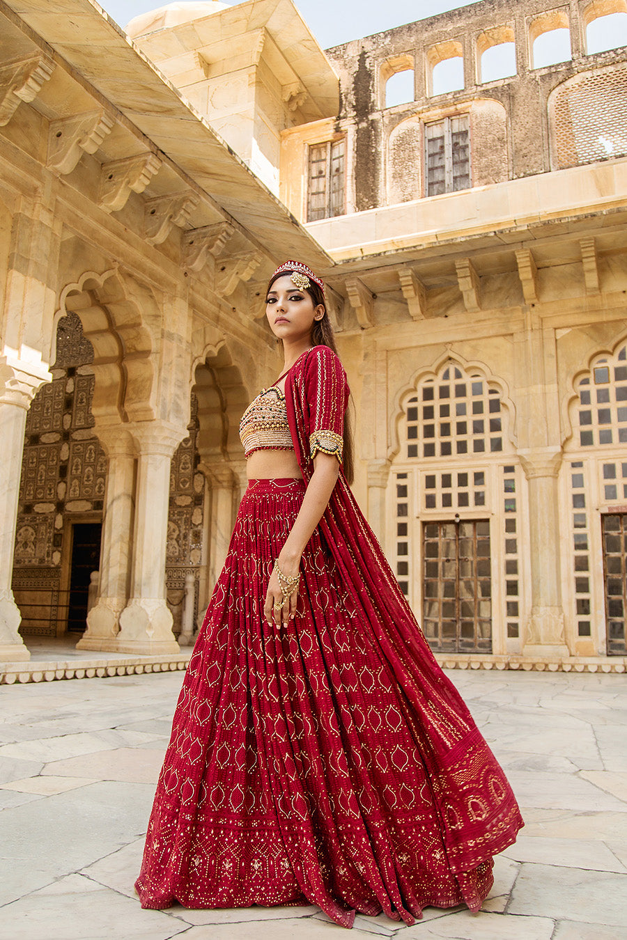 Lucknowi Chikankari Lehenga With Embroidered Blouse With Cape