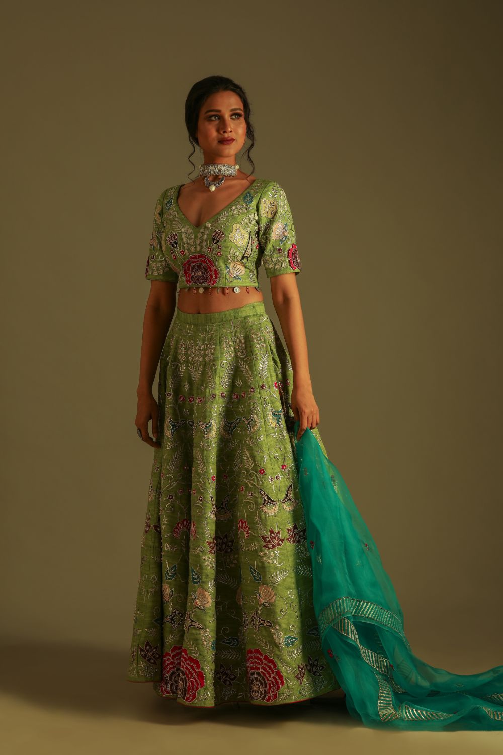 Parrot Green Lehenga With Matching Dupatta