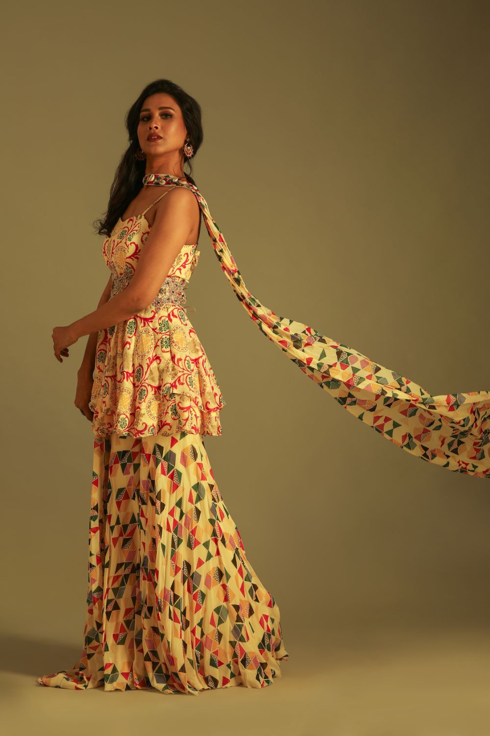 Multicolor Sharara With An Embroided Belt And Duppata
