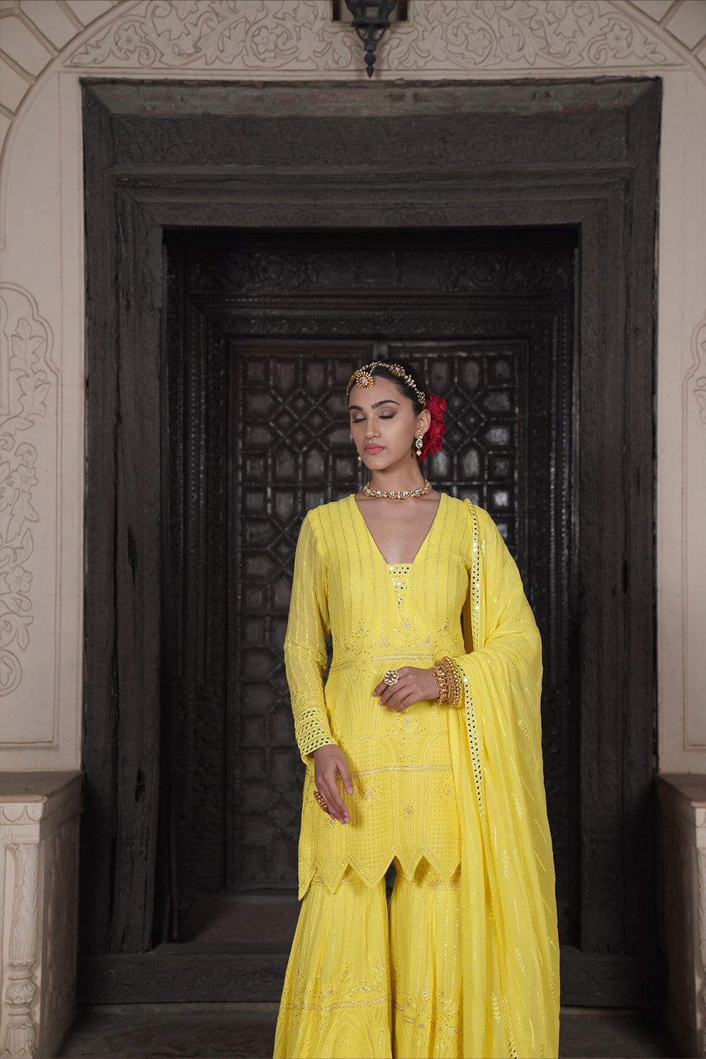 Lemon Sharara Set With Matching Duppatta