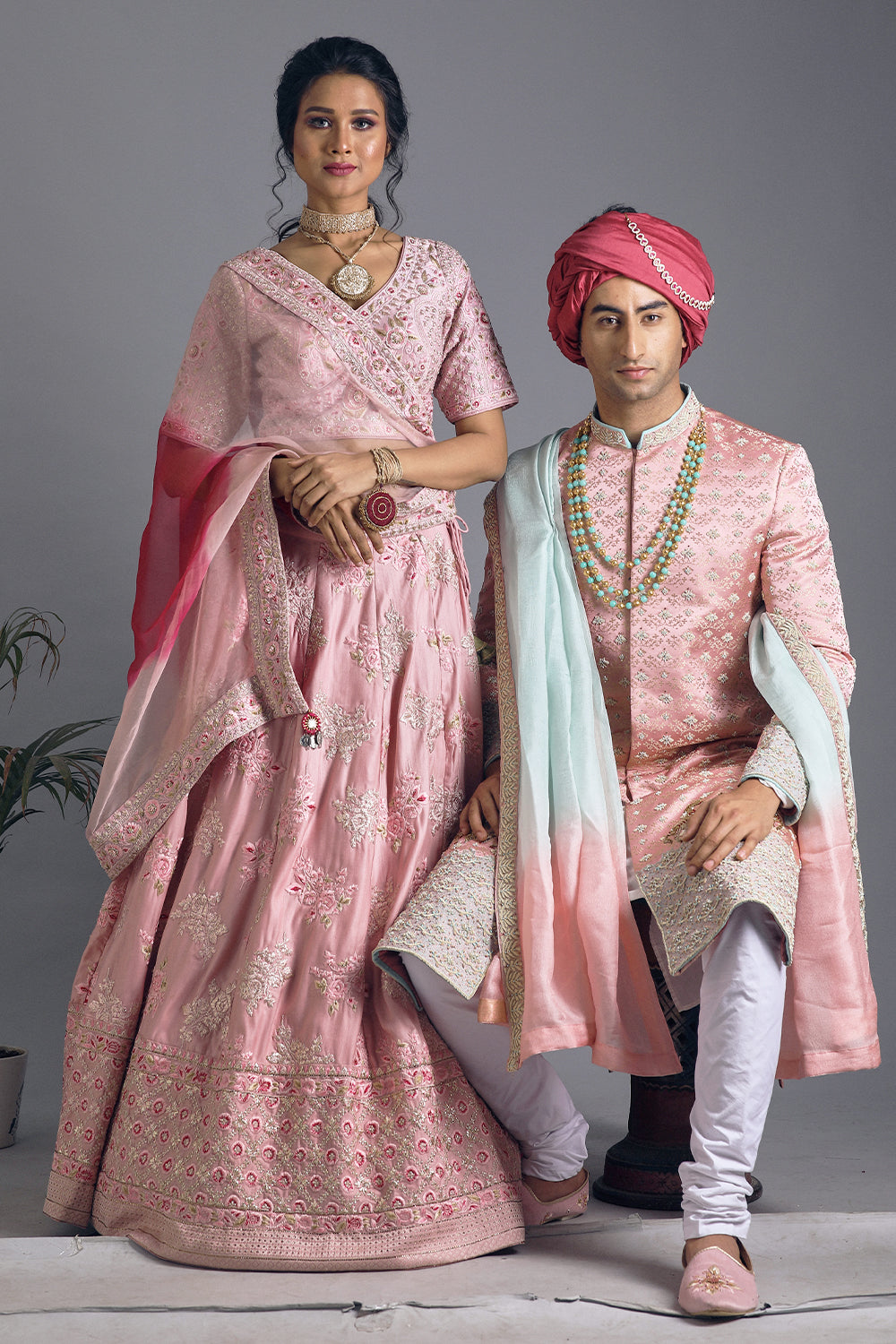 Powder Pink Embroidered Sherwani Set With Accessories