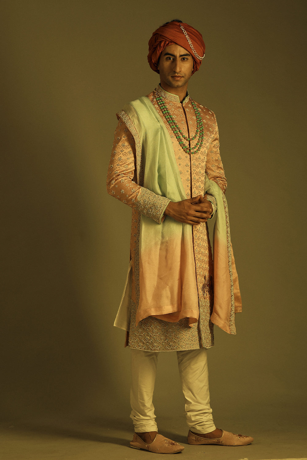 Powder Pink Embroidered Sherwani Set With Accessories