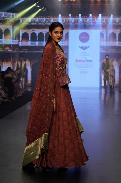 Maroon Coloured Printed Anarkali