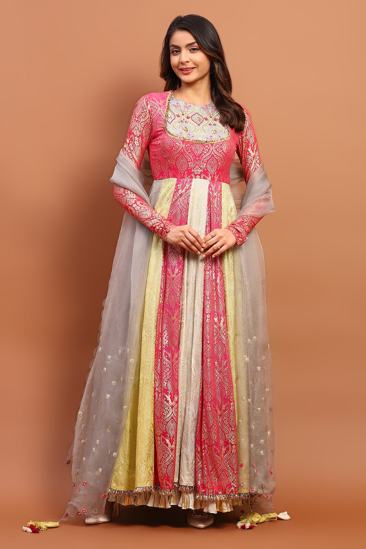 Printed Foil Anarkali With Dupatta