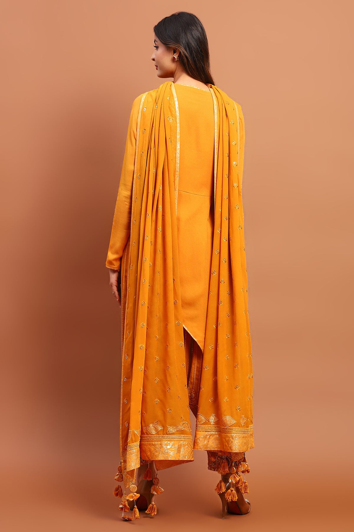 Georgette Mustard Suit With Salwar And Dupatta