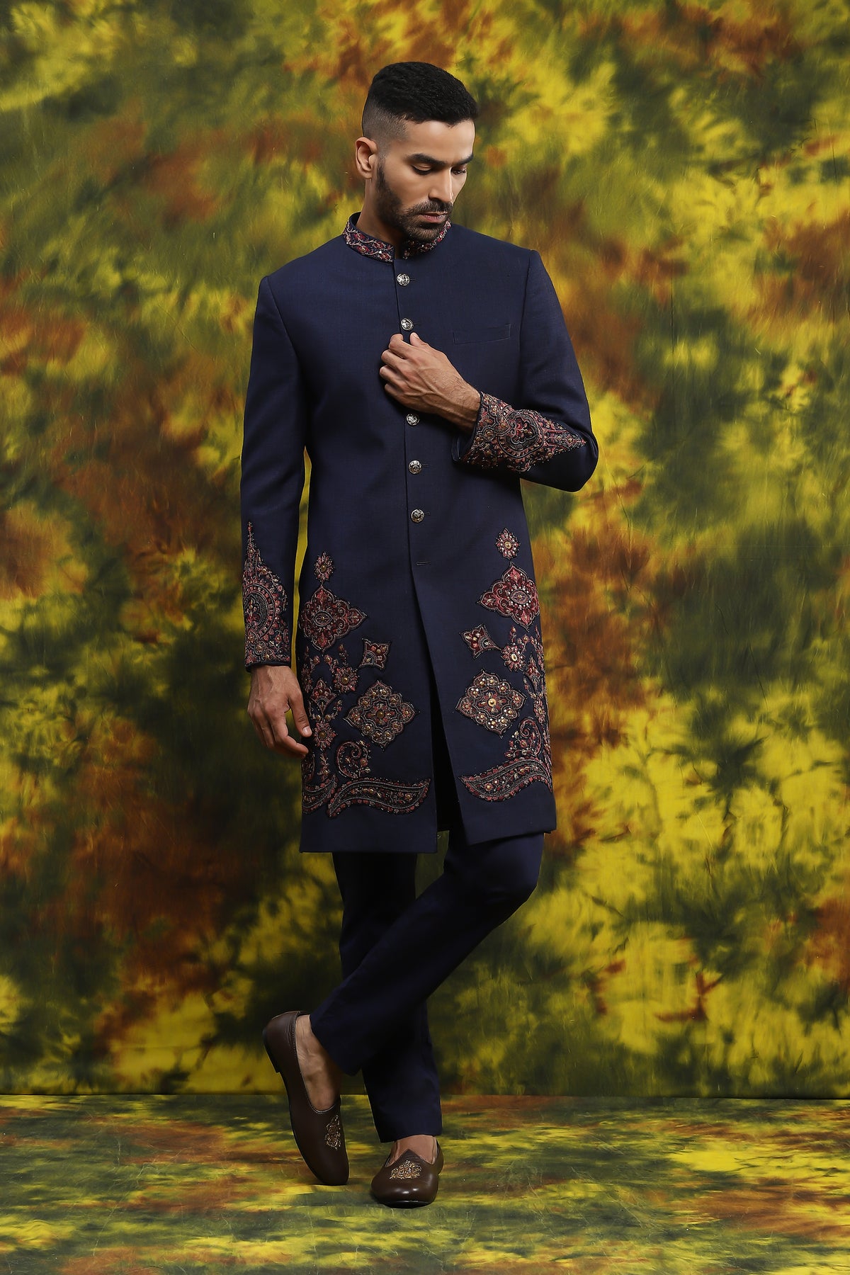 Navy Blue And Black Kurta Pyjama