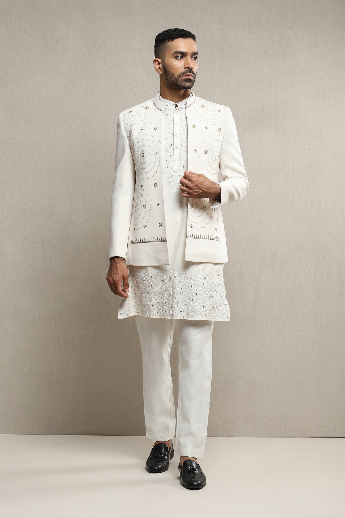 Italian Crepe Open Bandhgala With Kurta And Pants