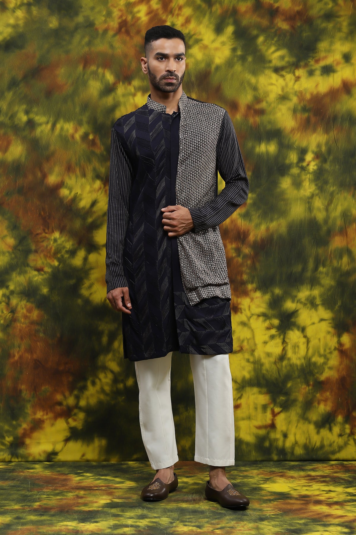 Navy Blue Kurta With Pintuck Work