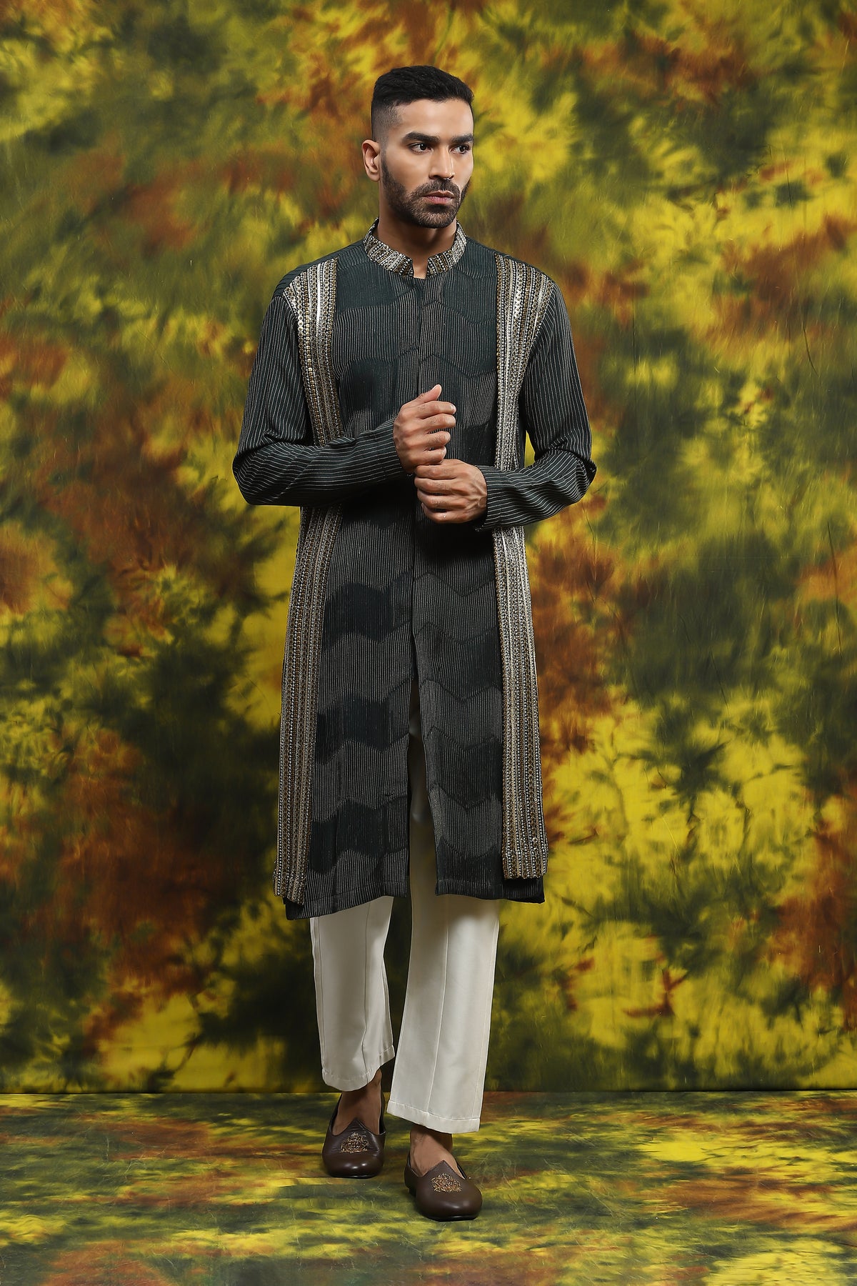 Green Kurta With Pintuck Kurta