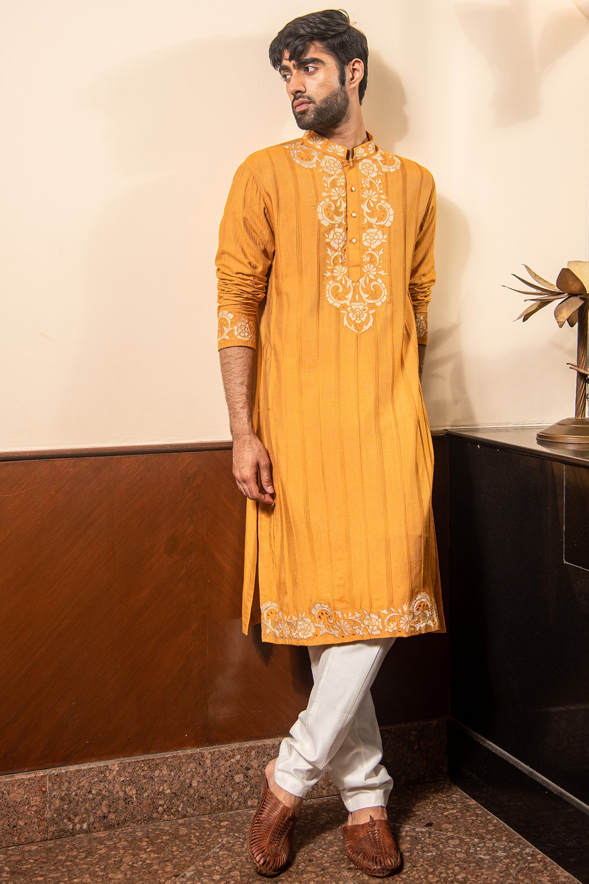 Mustard Kurta Pyjama In In Pure Cotton