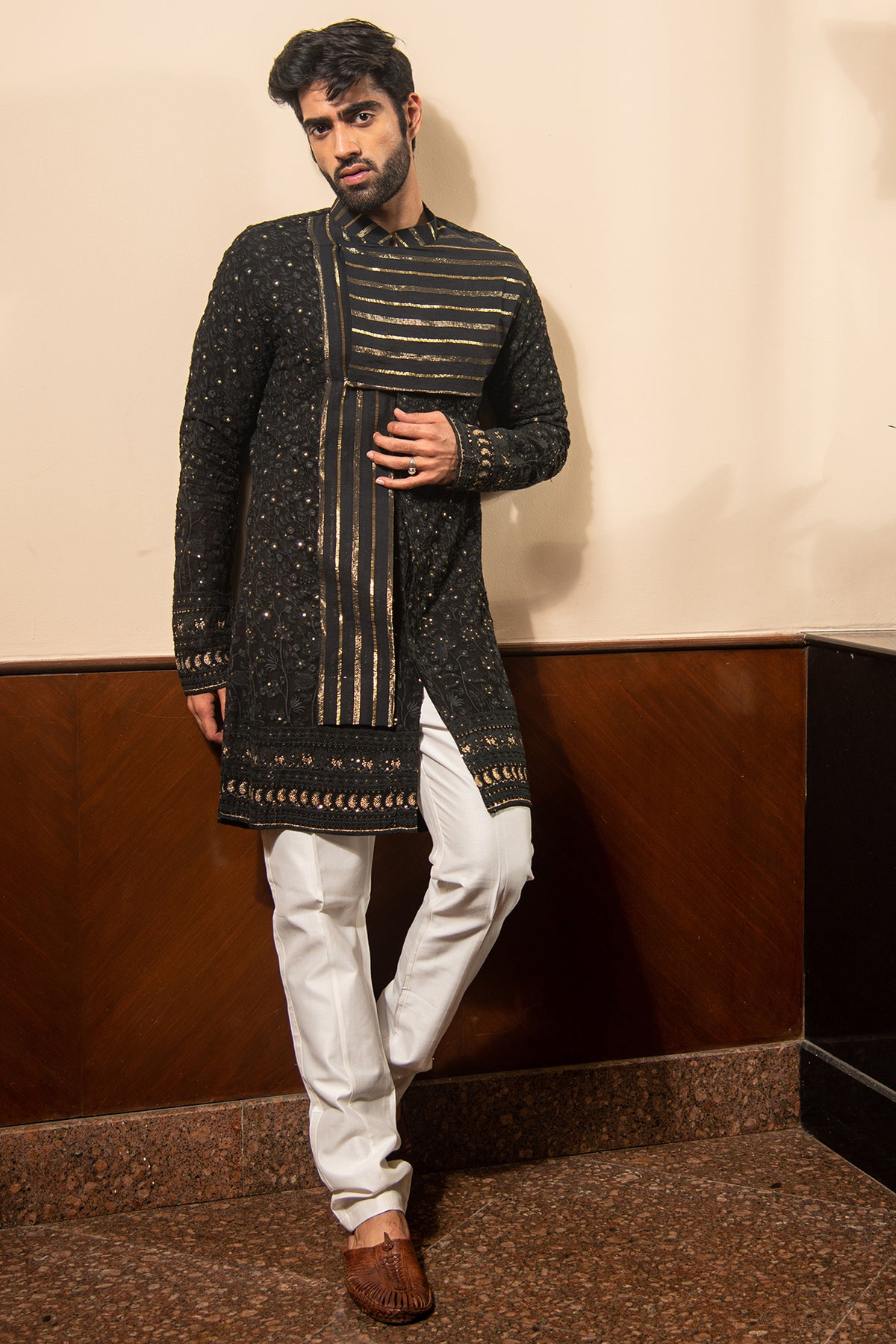 Black Lucknowi Kurta Pyjama