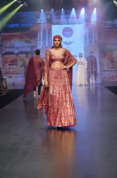 Foil Printed Maroon Lehenga