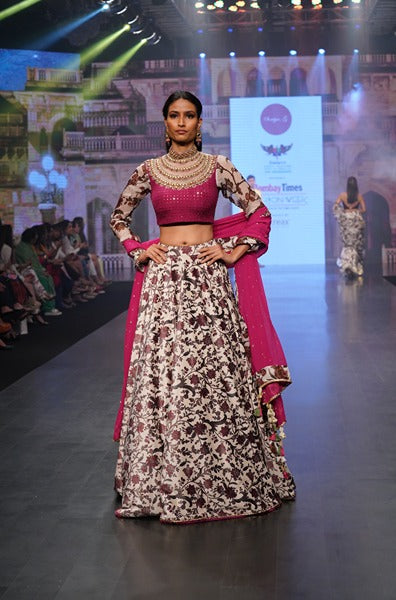 Sg Signature Printed Lehenga With Contrasting Blouse