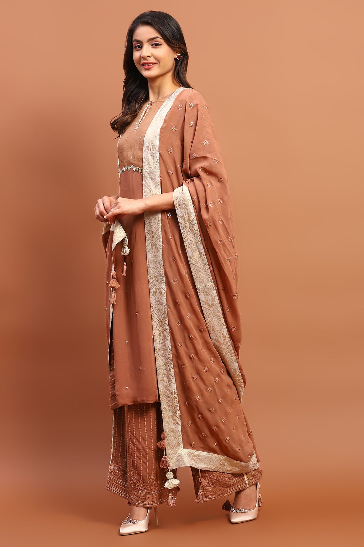 Embroidered Suit Set With Dupatta