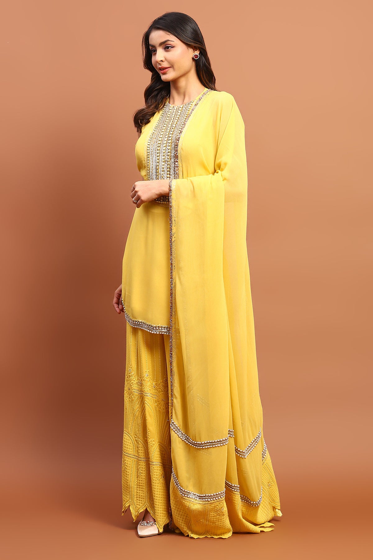 Yellow Georgette Gharara.