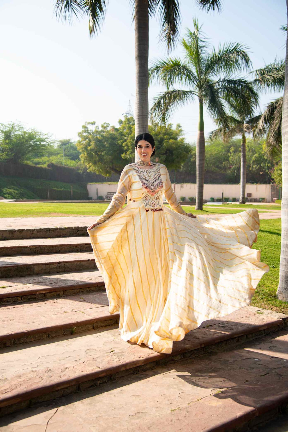 Ivory Foiled Anarkali Set With Hand Embroidered Blouse