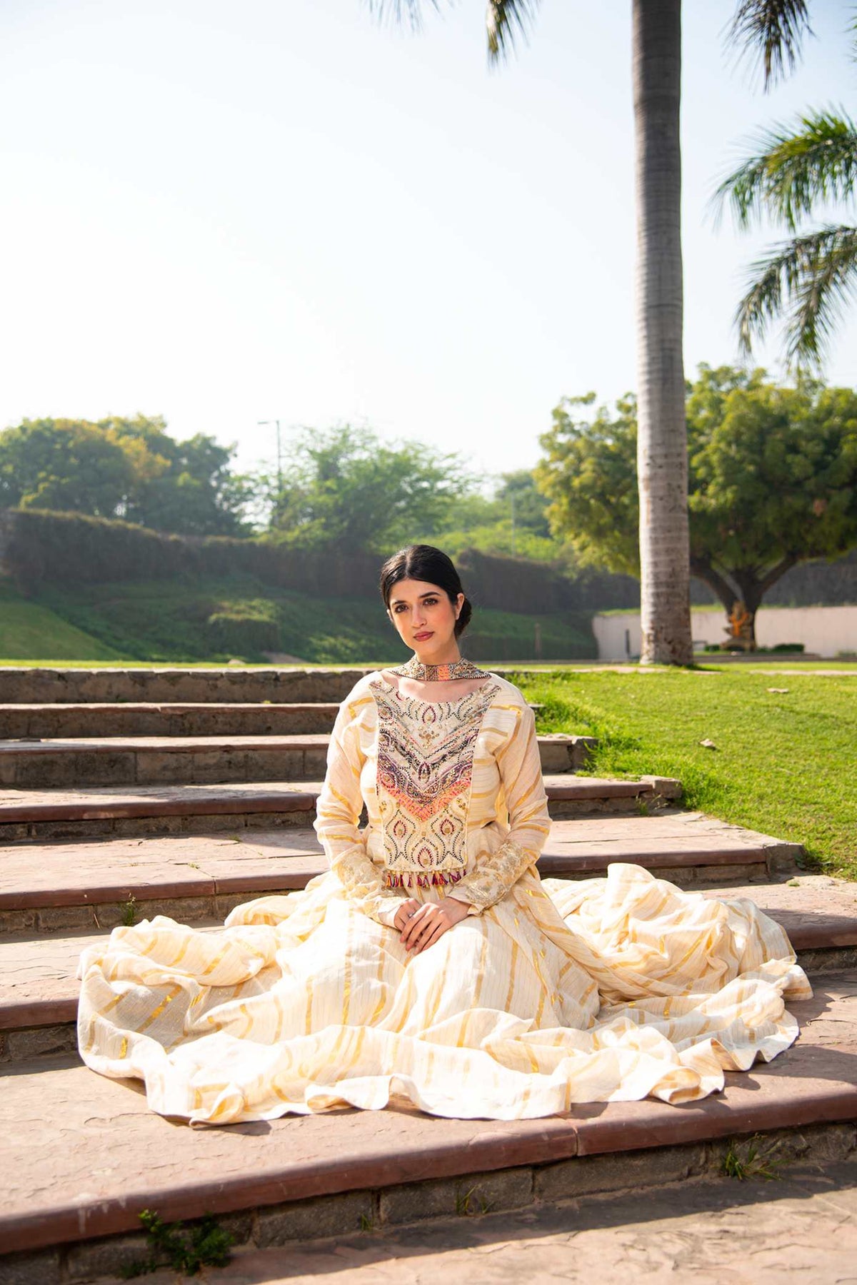 Ivory Foiled Anarkali Set With Hand Embroidered Blouse