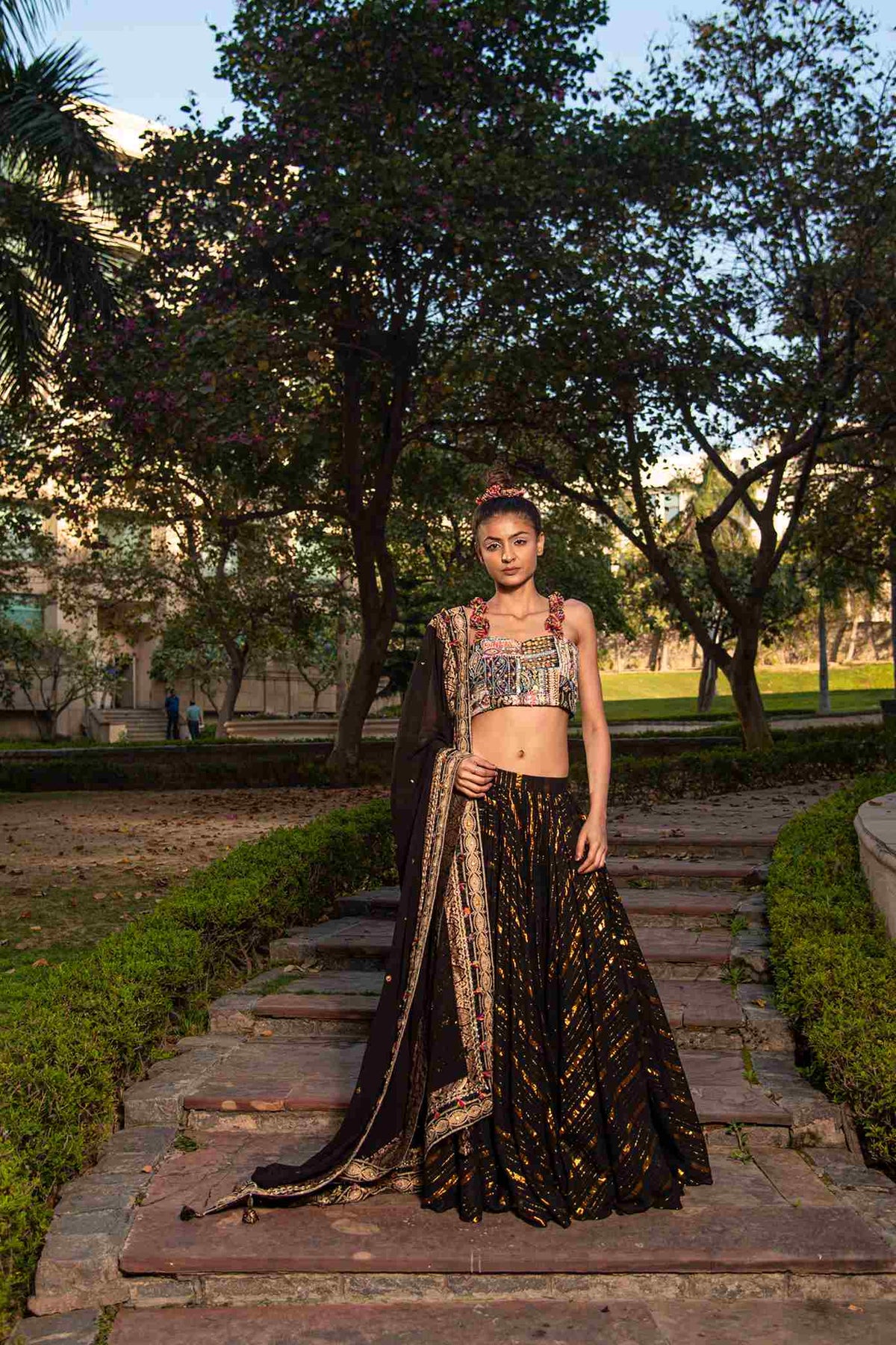 Black Lurex Striped Lehenga Set