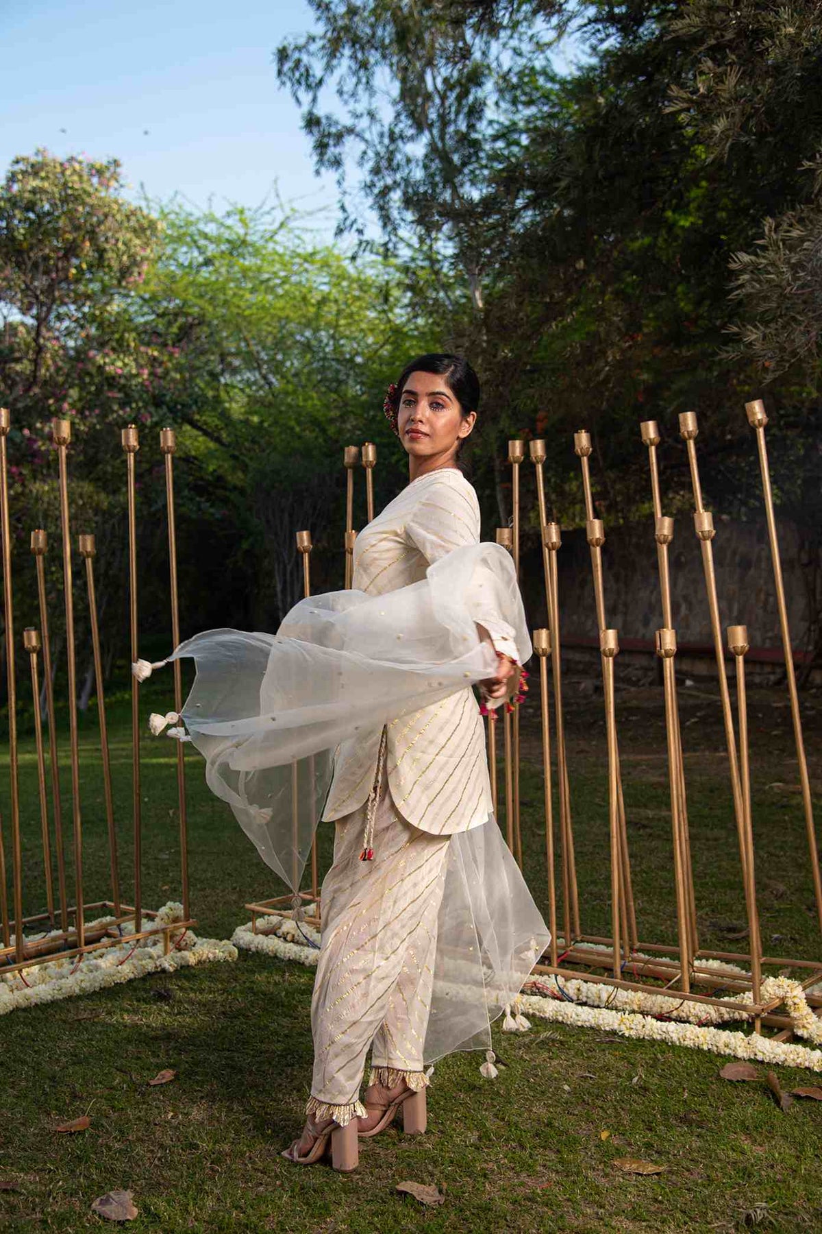 Ivory Coloured Lurex Striped Suit