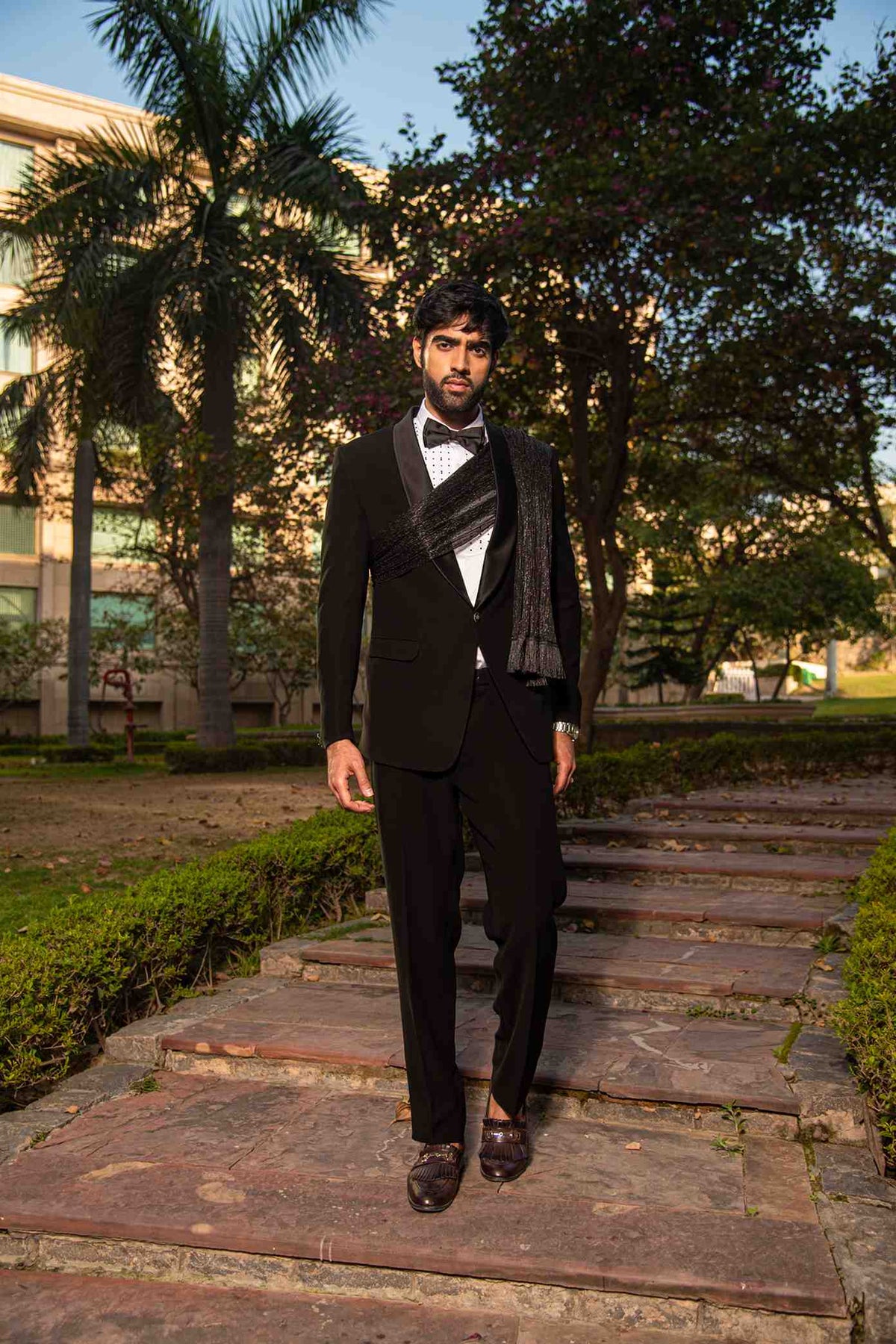 Black Shawl Tuxedo With Shirt Pant And Bow