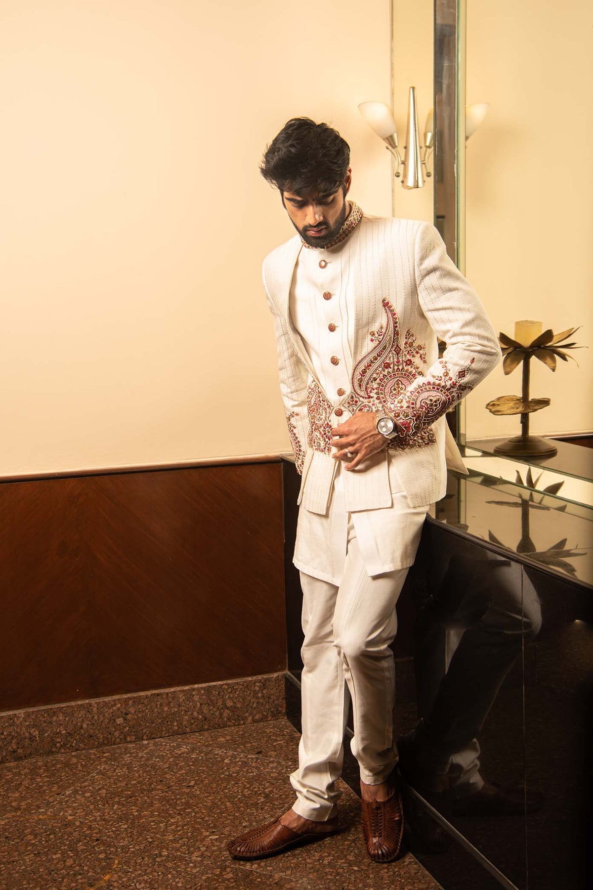 Off White Jodhpuri With Tone On Tone Kurta And Pants