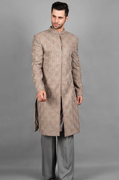 Mouse Coloured Sherwani With All Over Butti Work
